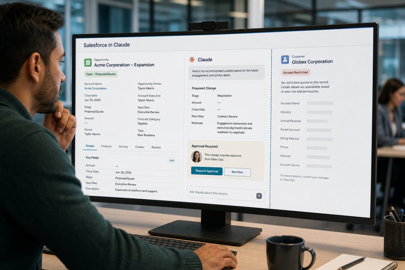 Izin pengguna Salesforce membatasi catatan dan bidang pelanggan yang dapat dibaca serta diubah melalui Claude.