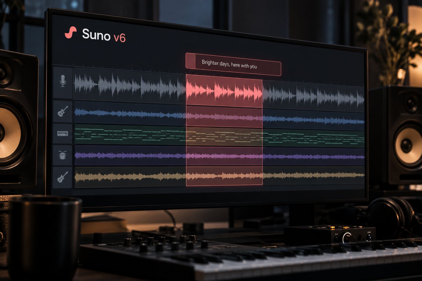 Suno v6 ändert gezielt eine Liedzeile und einen Refrain, während der übrige Song erhalten bleibt.