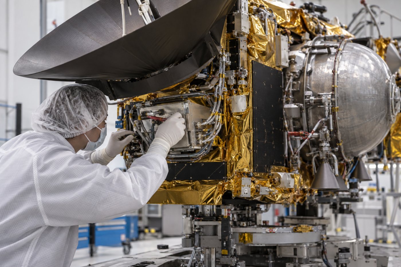 NASA 화성 통신망용 궤도선에 통신 장비와 추진부가 통합되는 과정