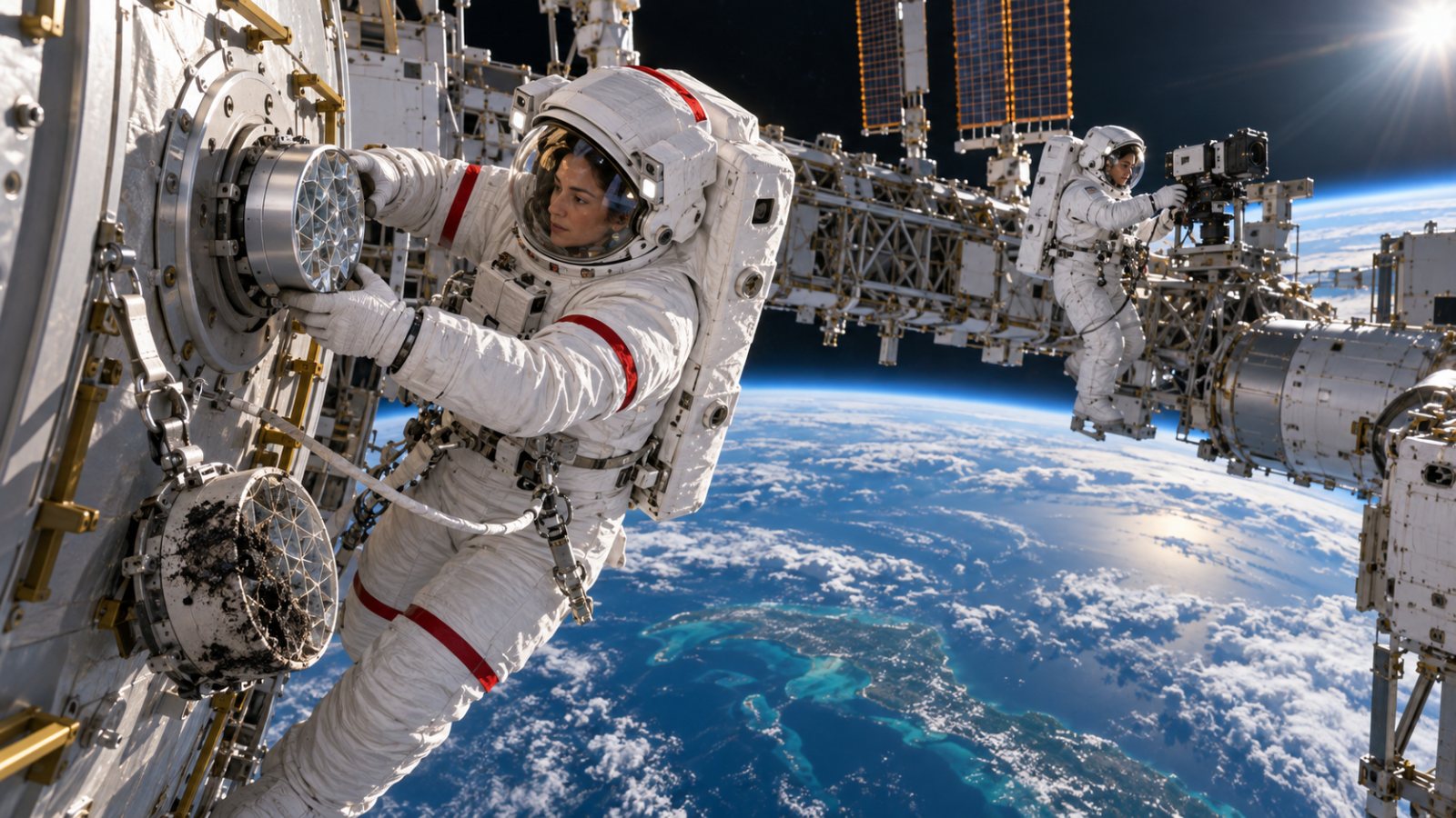 ISS-Außeneinsatz: Ein verschmutzter Reflektor musste für sichere Anflüge weichen