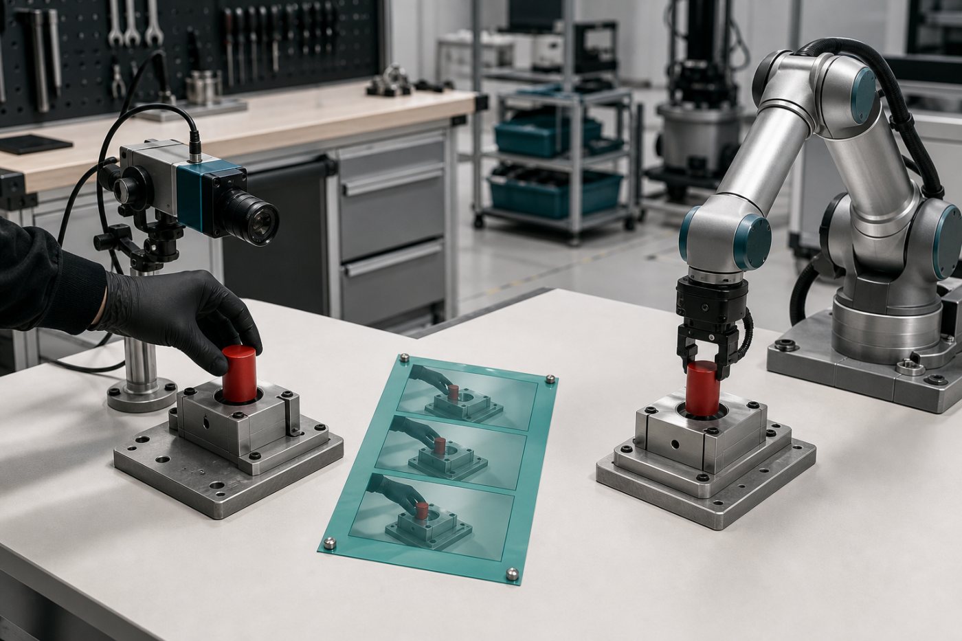 Generalist AI modelinin kısa bir video gösteriminden fiziksel görevi öğrenerek robota uygulattığı süreç