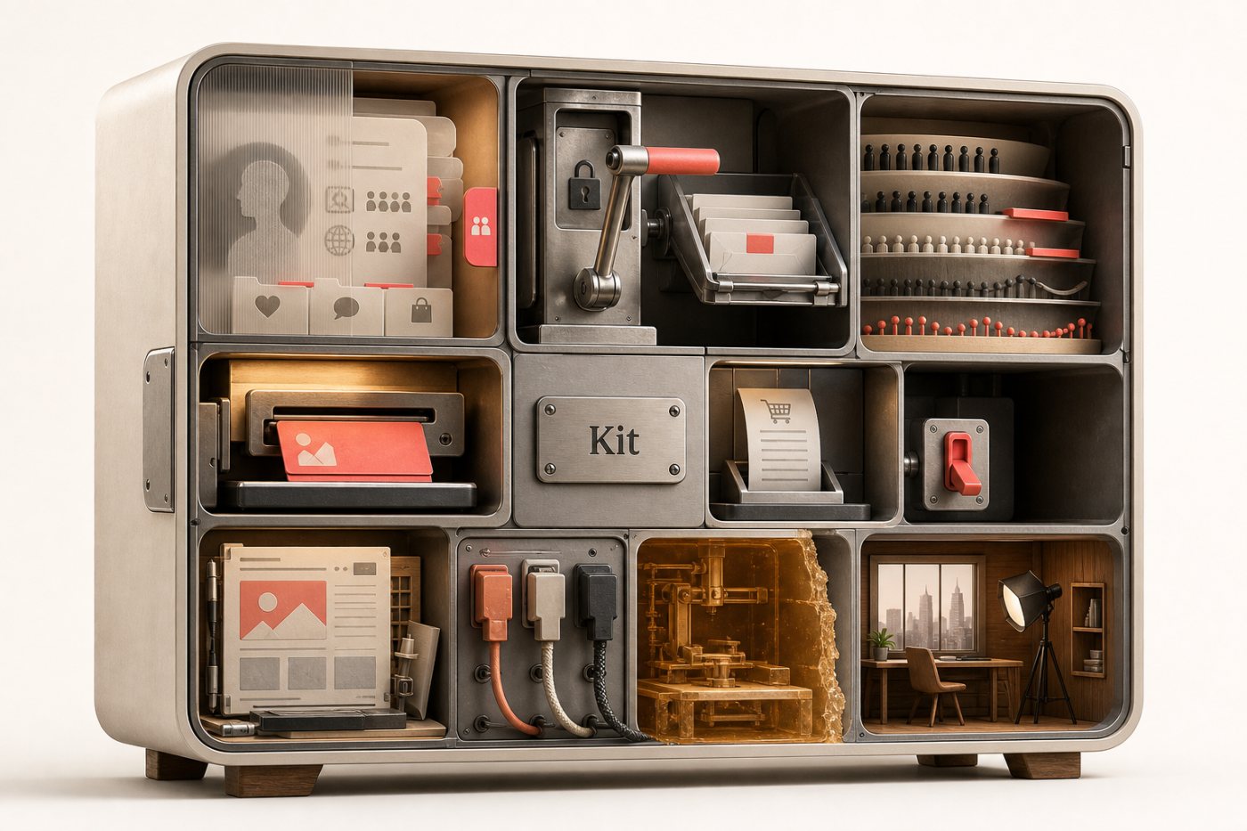 As nove frentes do Kit separadas por função, dependência e estágio de disponibilidade.