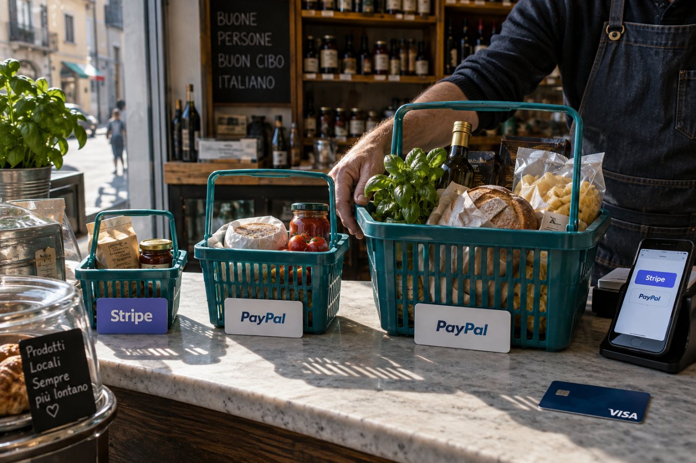 Con una carta Visa, Stripe costa meno sul carrello da 10 euro, mentre i pagamenti avanzati PayPal costano meno su quelli da 50 e 100 euro.