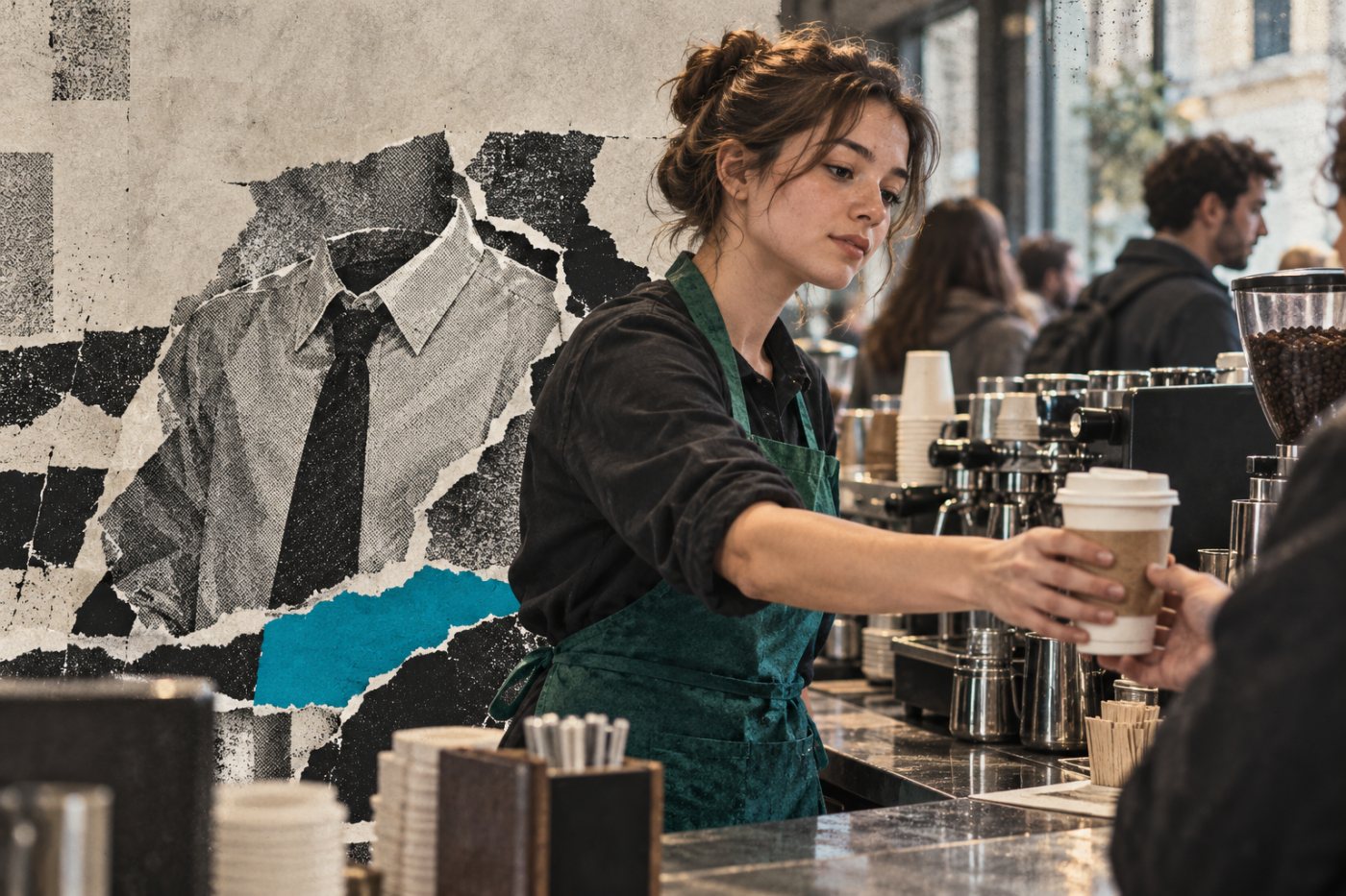 Et servicejob på en Starbucks-café illustrerer risikoen for, at rutineprægede job erstattes af lavere lønnet arbejde.