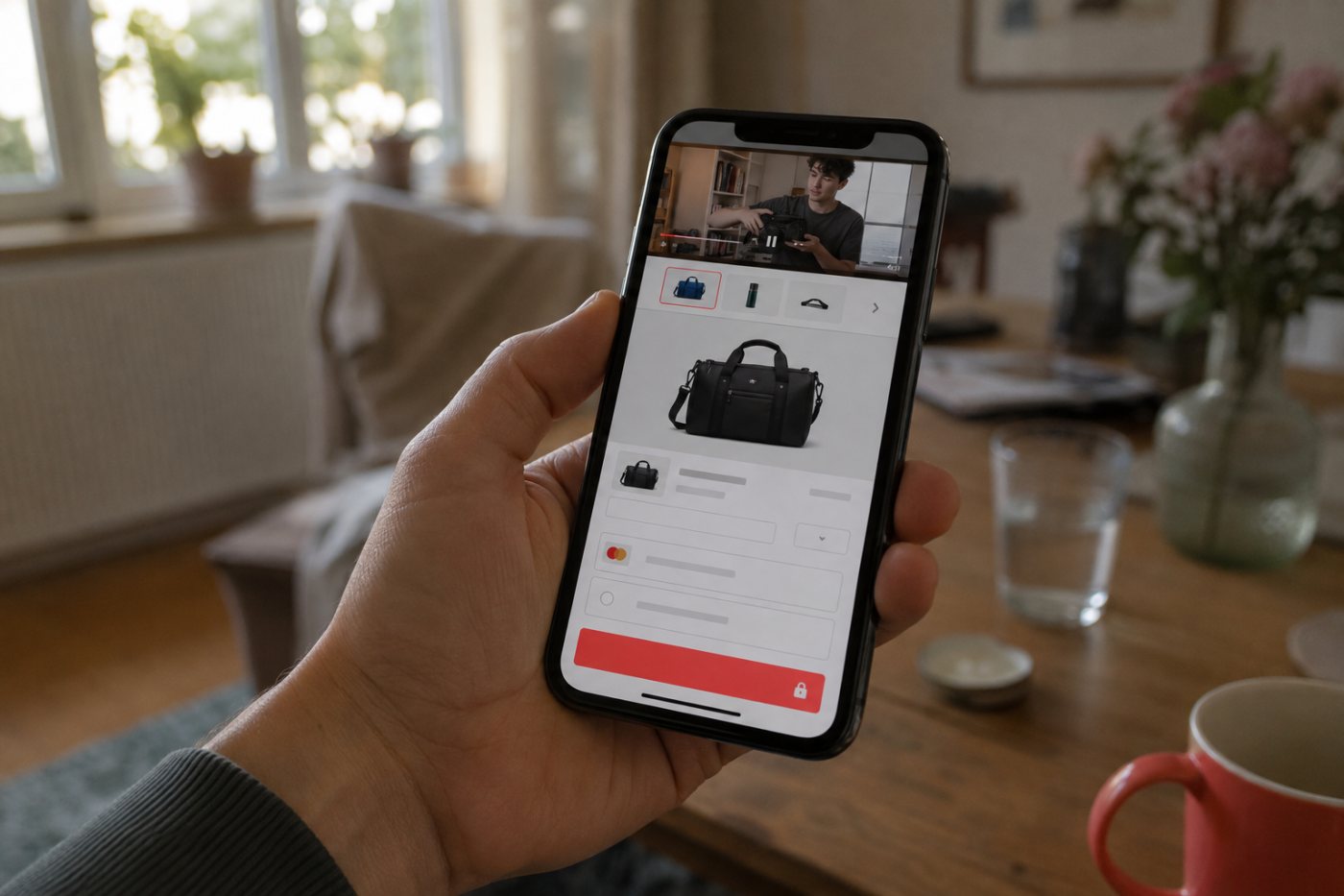 A product tag in YouTube creator content leads a German viewer to the retailer’s own checkout.