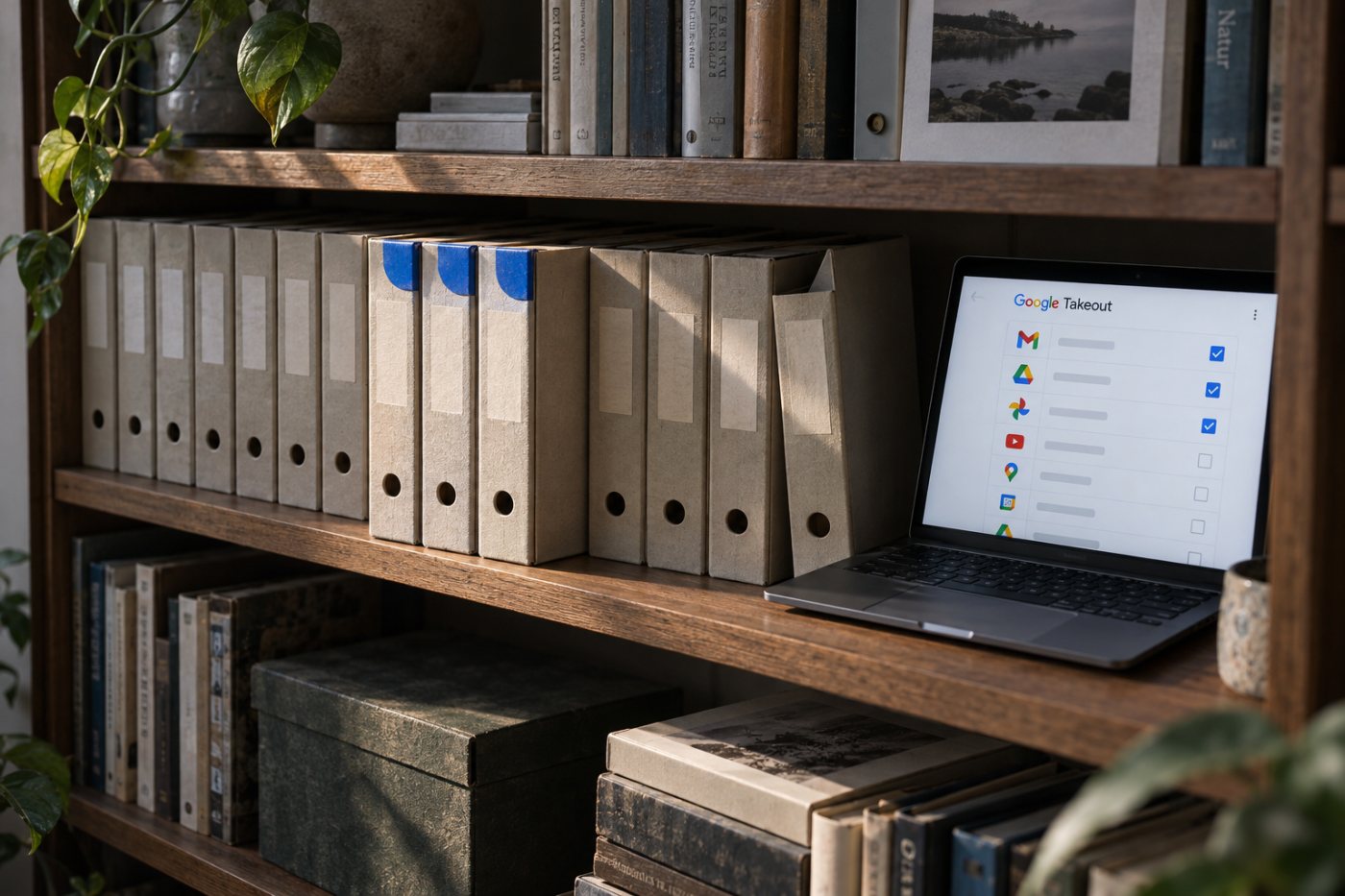 I Google Takeout er Gmail, Google Disk og Google Foto valgt for en avgrenset eksport.
