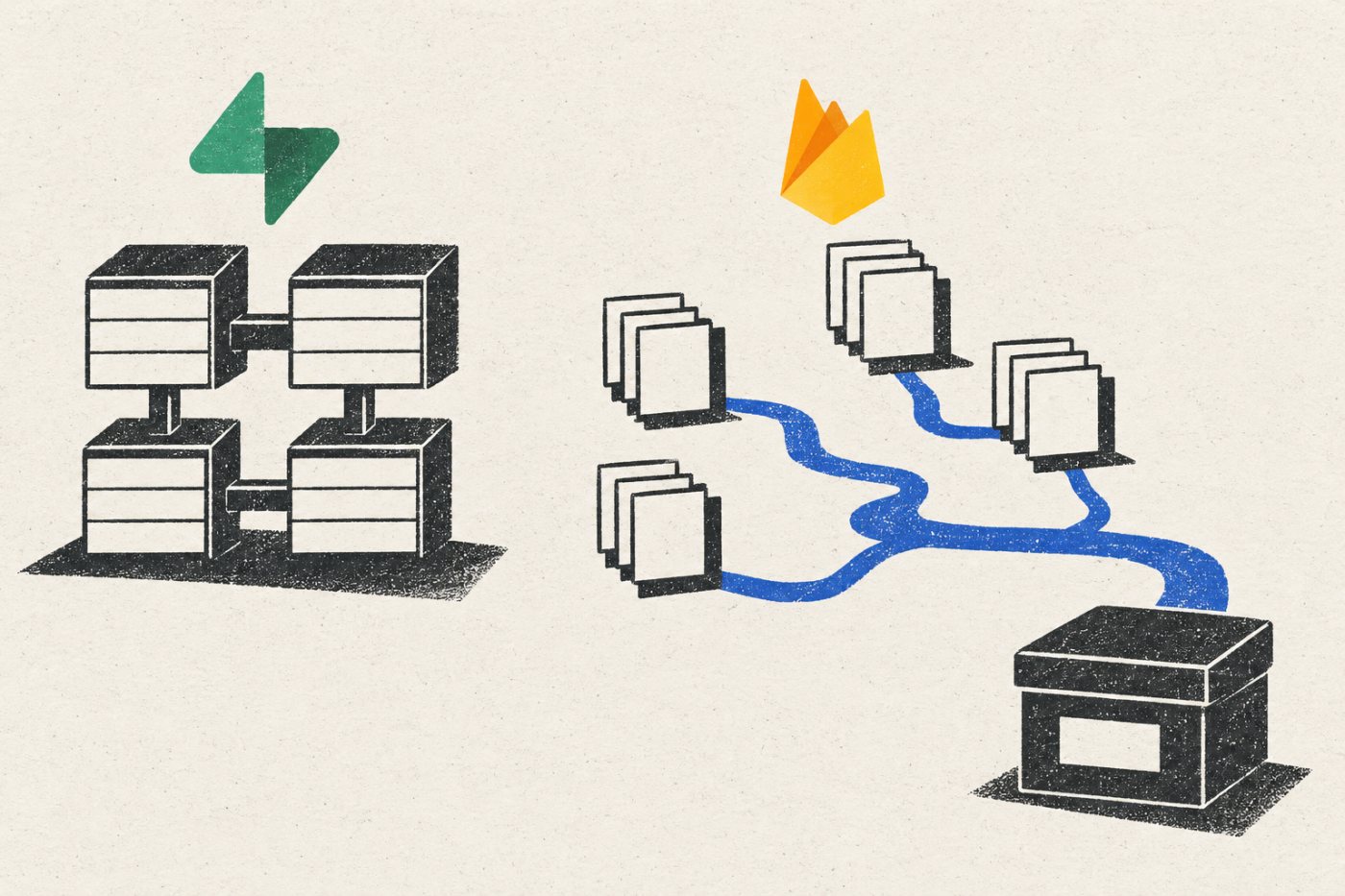 Dữ liệu nhiều tenant có thể liên kết trong PostgreSQL, còn việc chuyển tài liệu Cloud Firestore cần bước xuất dữ liệu riêng.