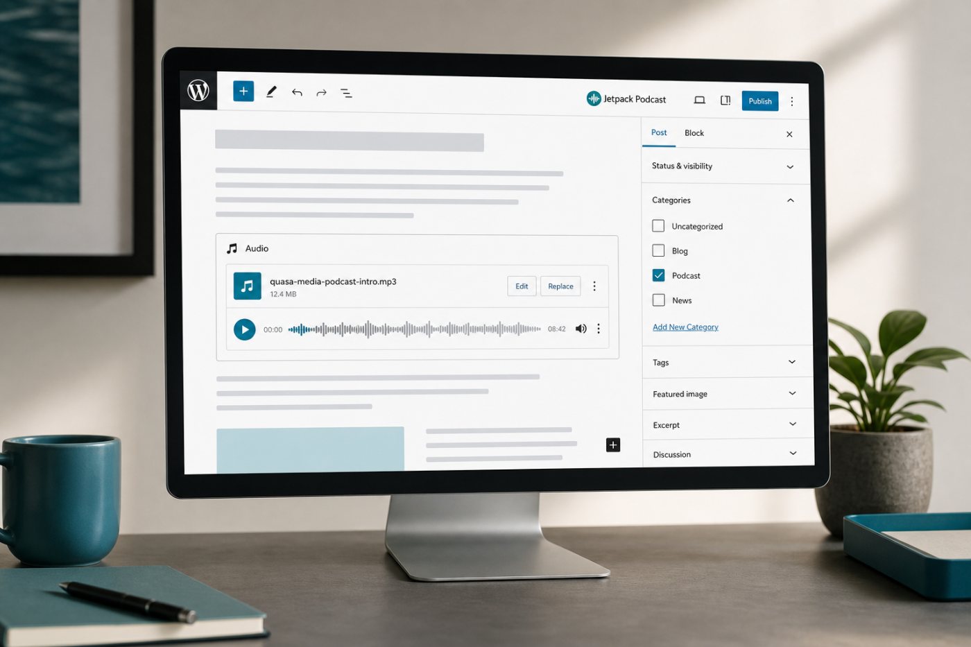Bài đăng WordPress có tệp âm thanh được xếp vào chuyên mục podcast để trở thành một tập mới.