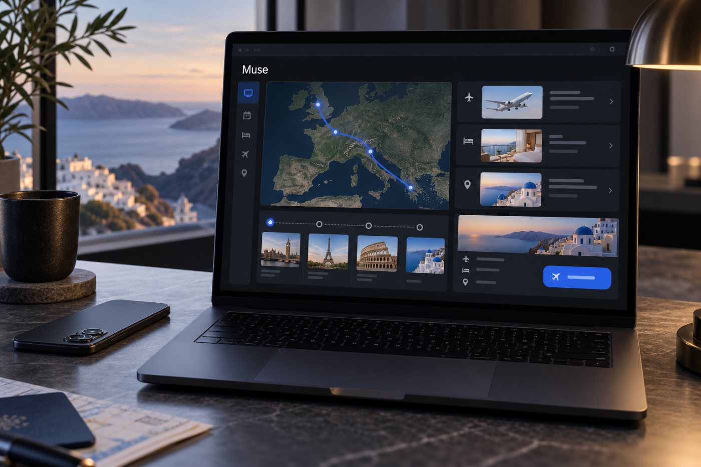 Muse يتابع إعداد رحلة داخل متصفح سحابي مخصص ثم ينتظر موافقة المستخدم قبل الحجز النهائي