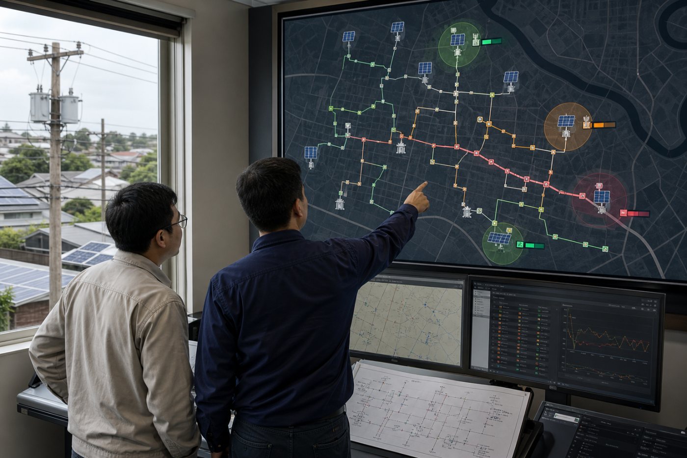 Bản sao số lưới phân phối kết hợp dữ liệu công tơ, GIS, SCADA và điện mặt trời để tính giới hạn vận hành động.
