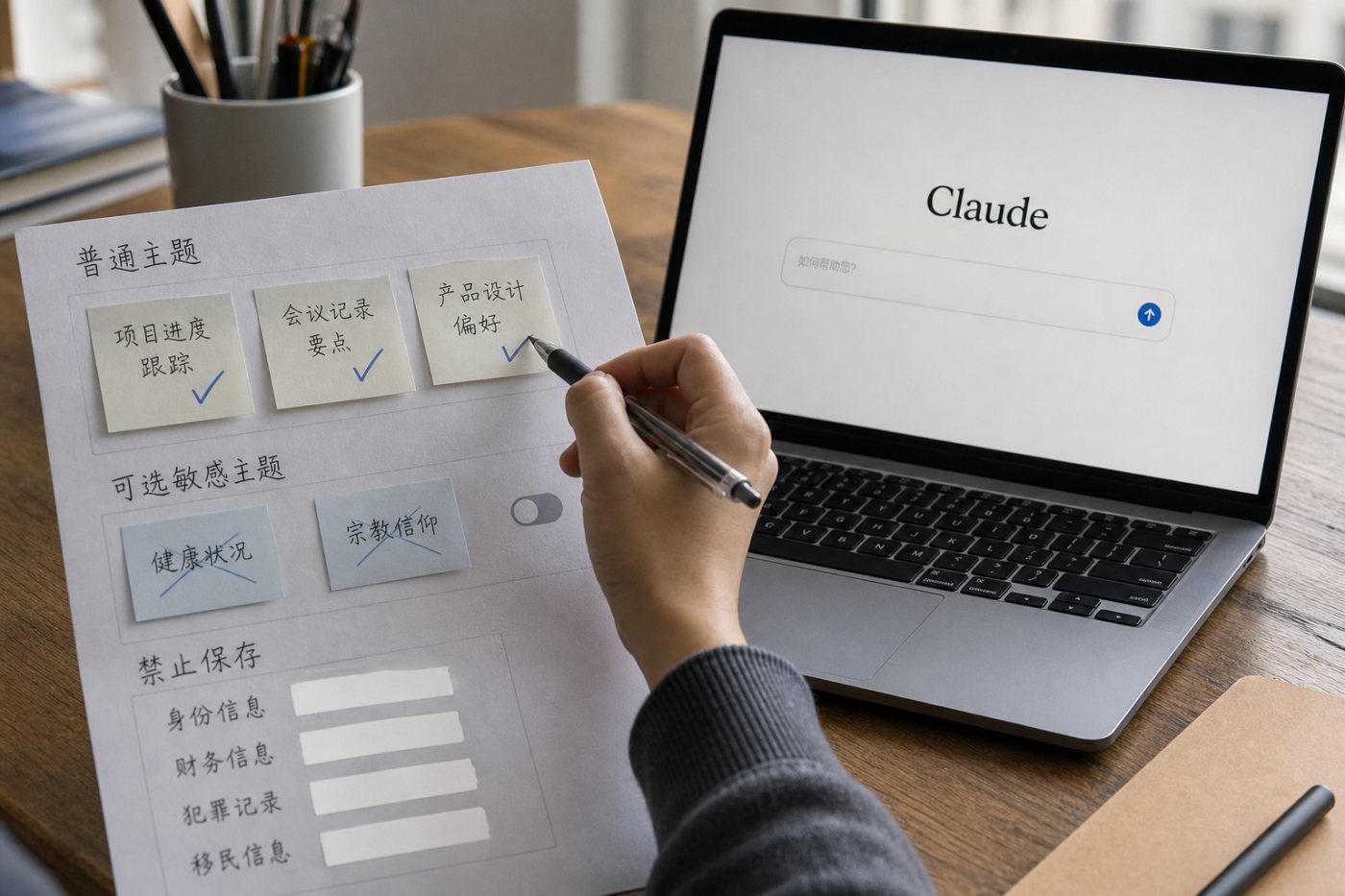 Claude默认保存可管理的工作背景主题，同时排除健康和信仰等敏感主题