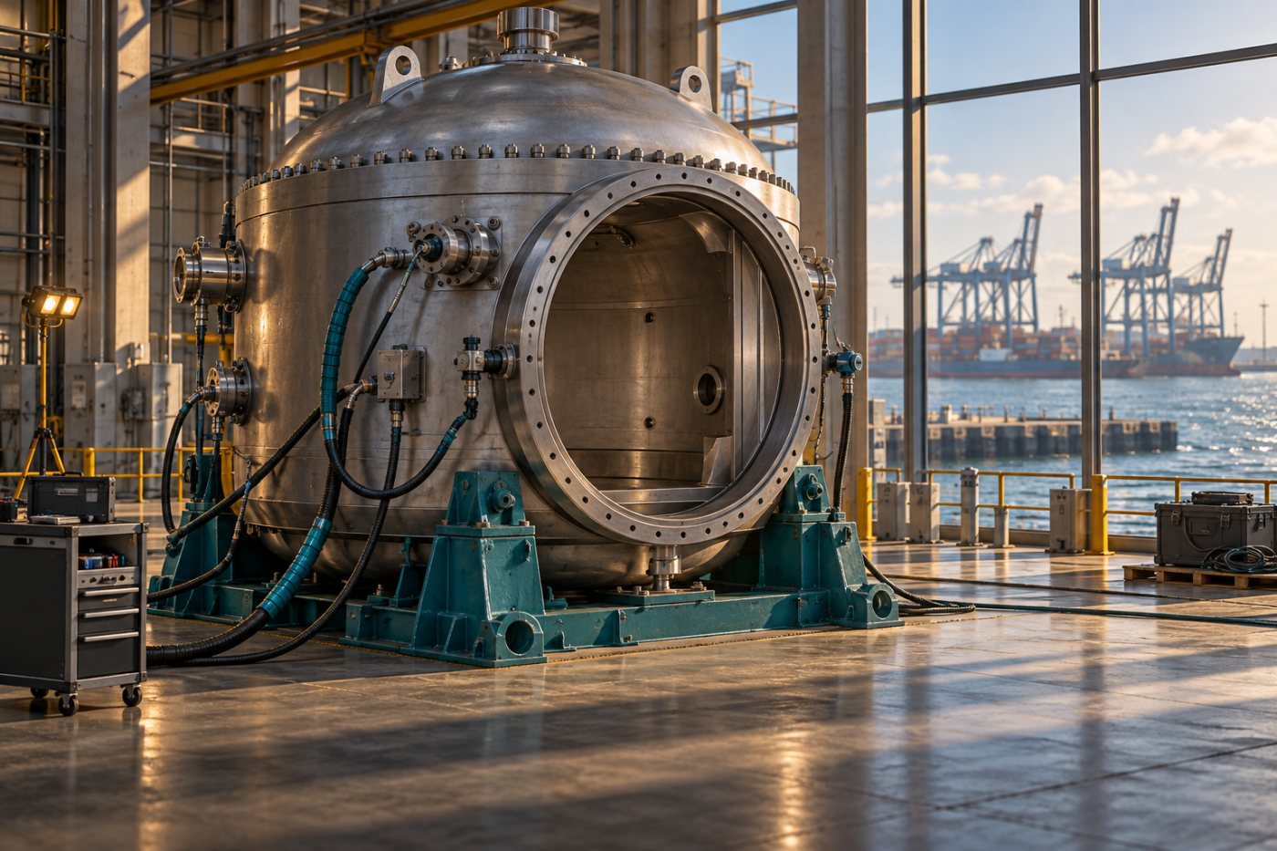 Le récipient d’essai de Bluecore fait l’objet de contrôles au centre de recherche de Pier D avant tout déploiement.