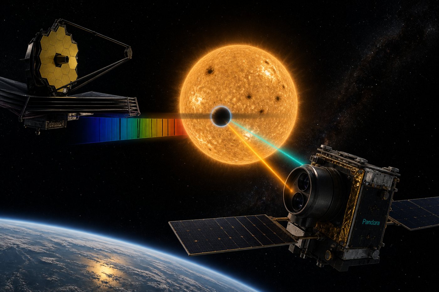 Pandora suit durablement l’étoile hôte pendant que Webb mesure en détail le spectre de l’exoplanète.