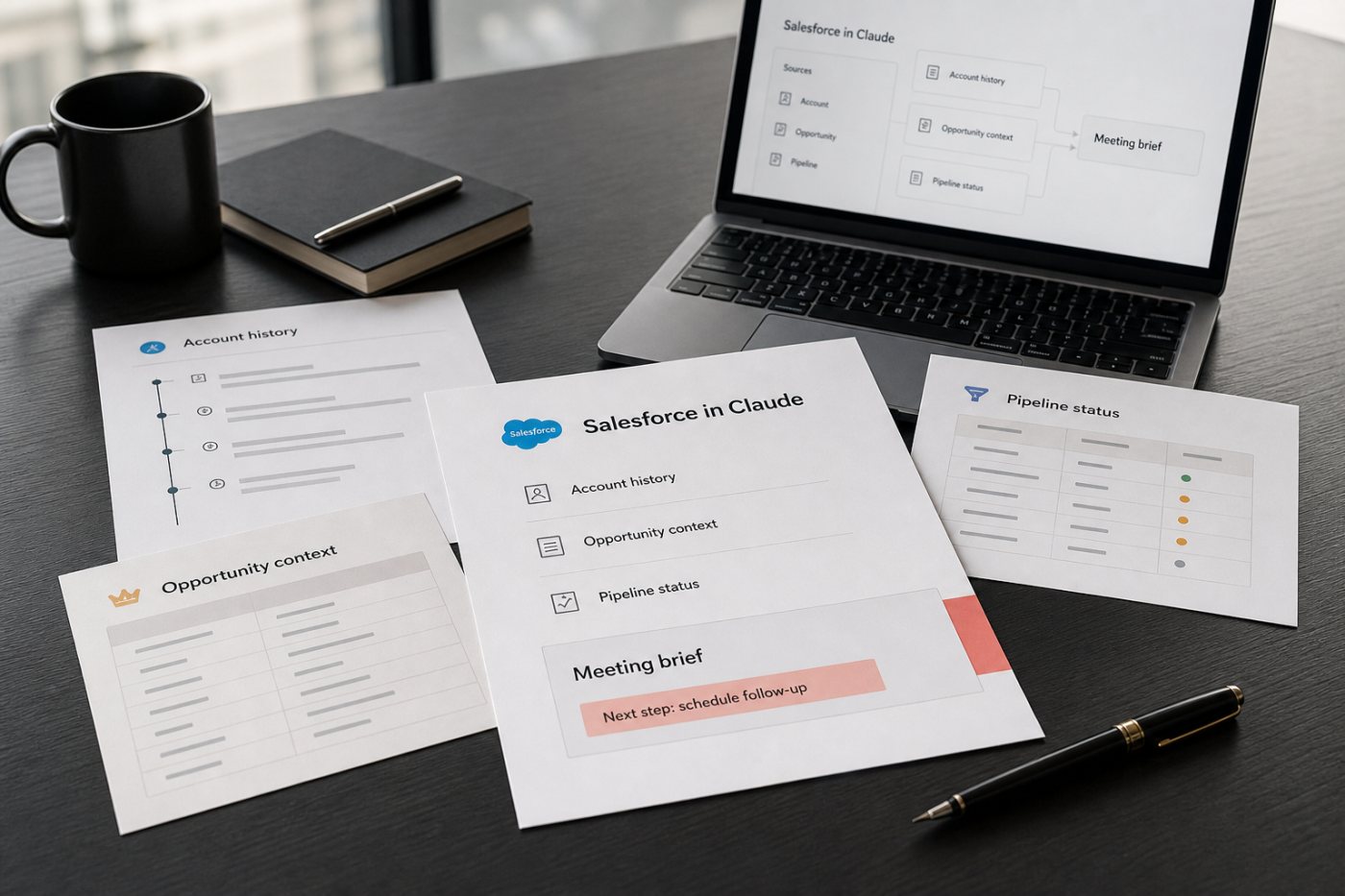 Salesforce in Claude prepares a customer meeting from authorized account and pipeline context.