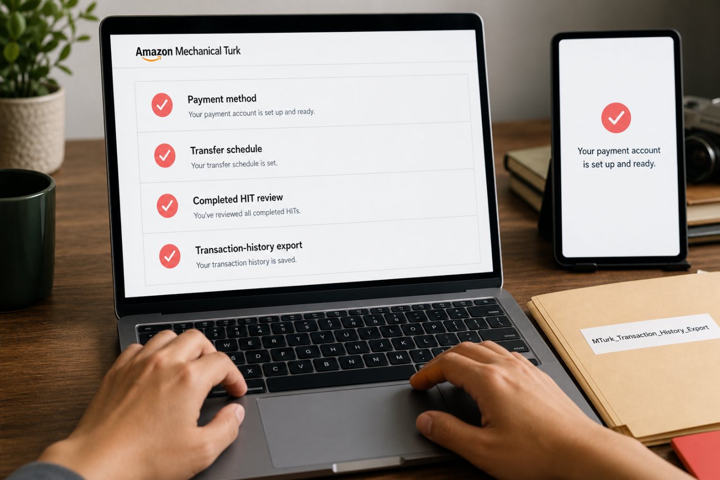 Worker MTurk kiểm tra lịch nhận tiền, trạng thái HIT và lưu lịch sử giao dịch trước khi dịch vụ đóng cửa