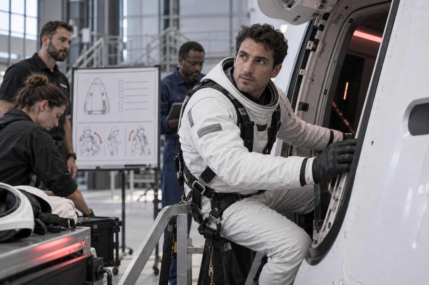 Adrianos Golemis prepares for Dragon operations and emergency procedures during mission-specific training.