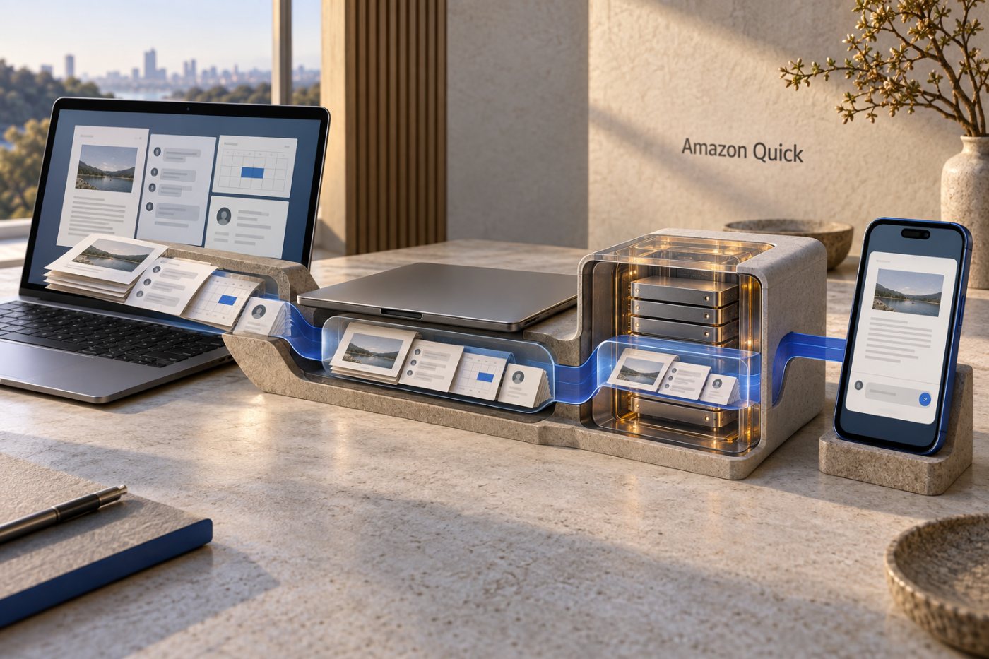 مهمة في Amazon Quick تنتقل من تطبيق سطح المكتب إلى الهاتف وتستمر بعد إغلاق الحاسوب.