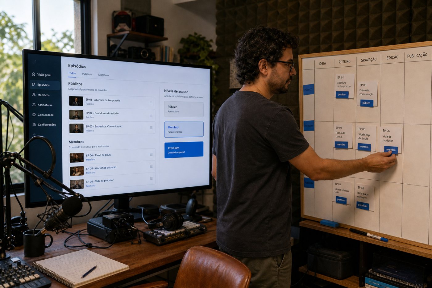 Produtor organiza episódios públicos e exclusivos por nível de assinatura antes da distribuição ao Spotify.