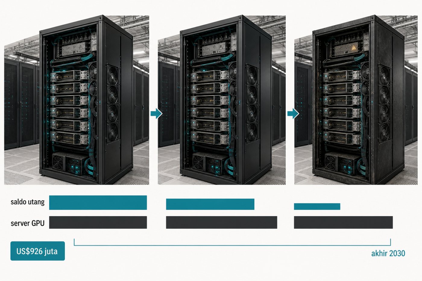 Saldo pinjaman menyusut selama server GPU masih berada dalam umur produktifnya hingga akhir 2030.