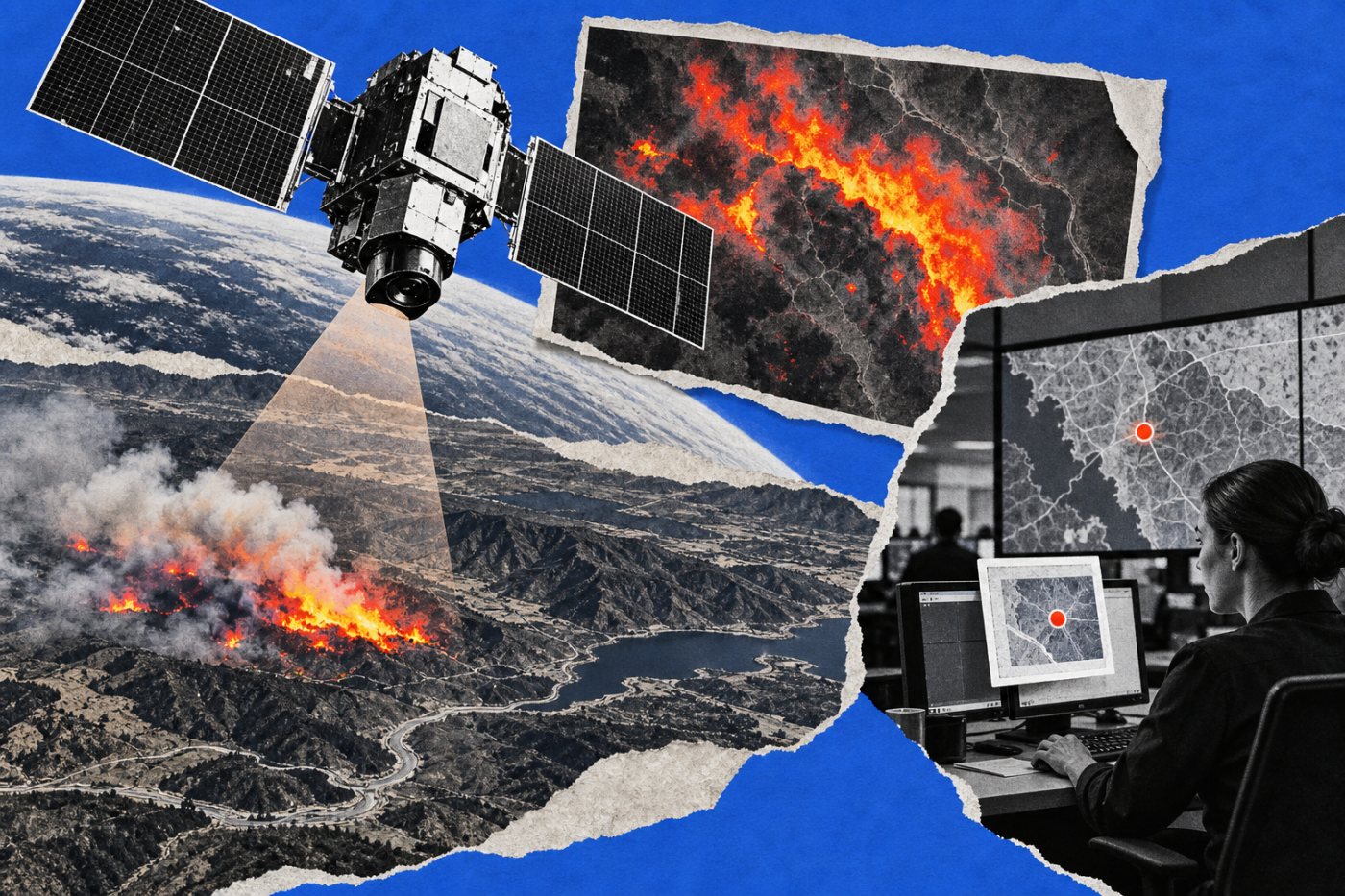 Procesamiento orbital de una observación térmica para enviar una alerta localizada de incendio.