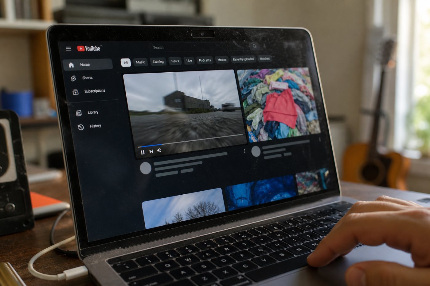 A YouTube Home-page video starts playing and becomes a view while a static thumbnail remains an impression.