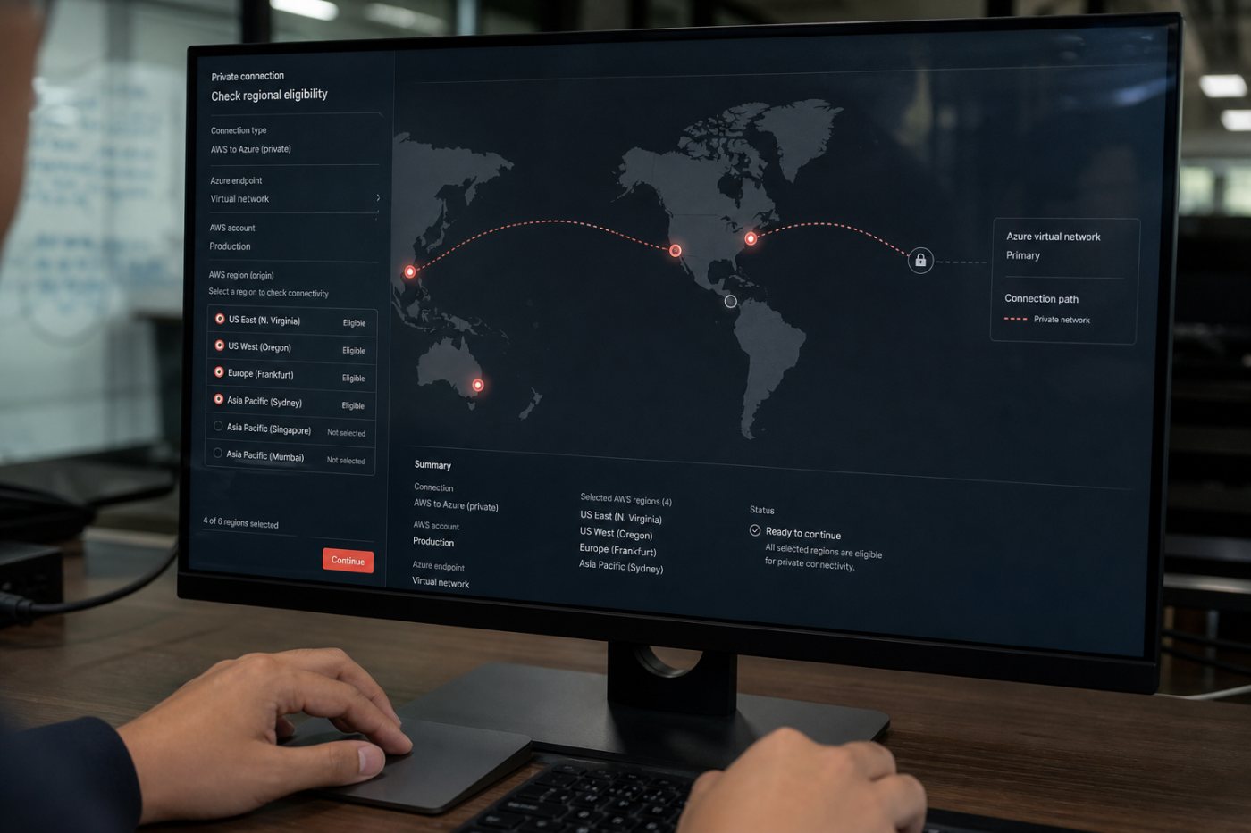 Bốn vùng AWS được phép tạo kết nối riêng tới Azure trong giai đoạn preview.