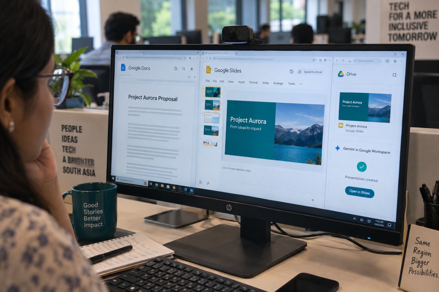 Gemini کا Google Docs proposal سے قابلِ تدوین Slides deck بنا کر Drive میں محفوظ کرنا
