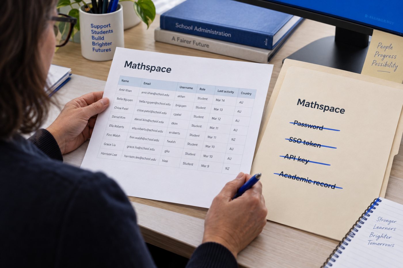 Mathspace-Kontodaten mit exponierten Namen und E-Mail-Adressen, getrennt von nicht betroffenen Zugangsdaten