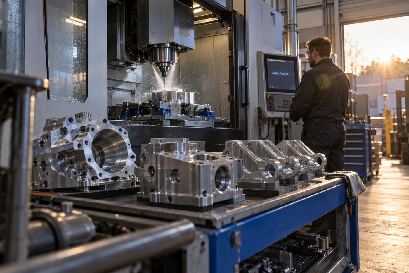 CloudNC’s Chelmsford factory operating a CNC milling cell as the company prepares to expand CAM Assist adoption.