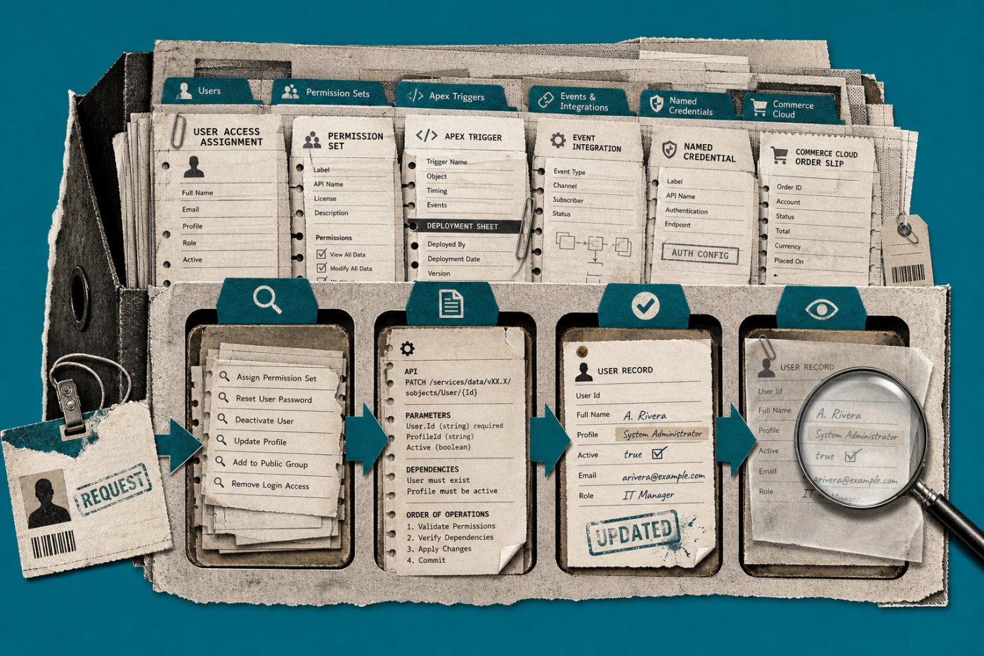 Headless 360 procesa una solicitud mediante descubrimiento, descripción, ejecución y ejecución de solo lectura.