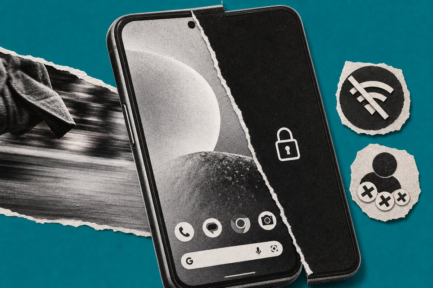 Android automatic theft, offline and failed-authentication locks protecting an unlocked phone.