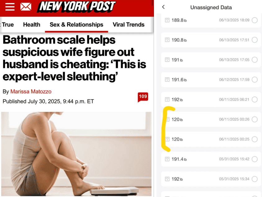Smart Scale Busts Cheating Boyfriend Thanks to Weight History