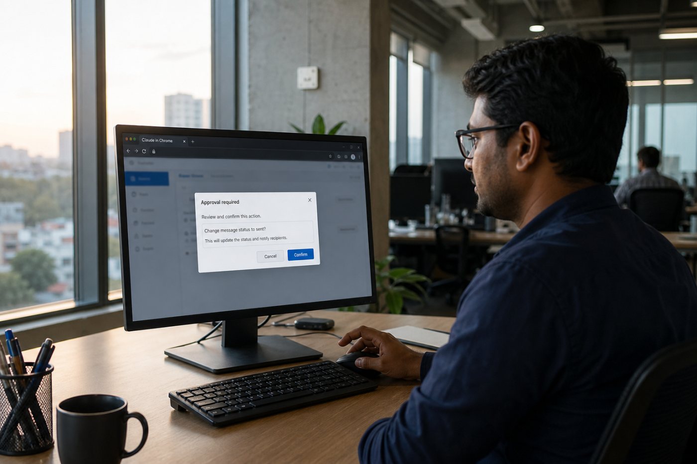 গুরুত্বপূর্ণ পরিবর্তনের আগে Claude in Chrome-এর action মানুষের explicit approval-এর জন্য থেমে আছে
