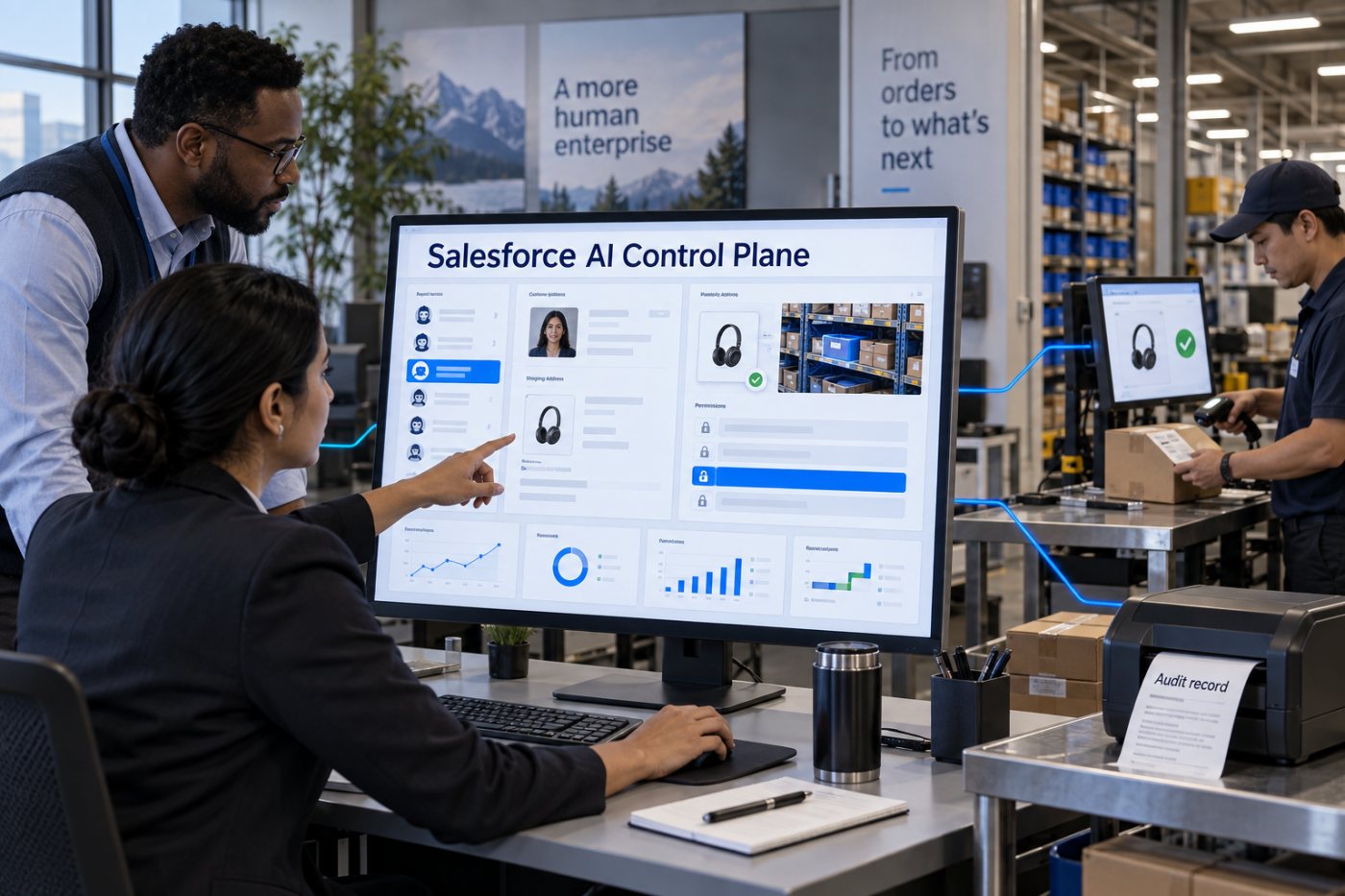 Enterprise AI Harness میں کاروباری context سے مجاز action اور audit record تک مربوط workflow