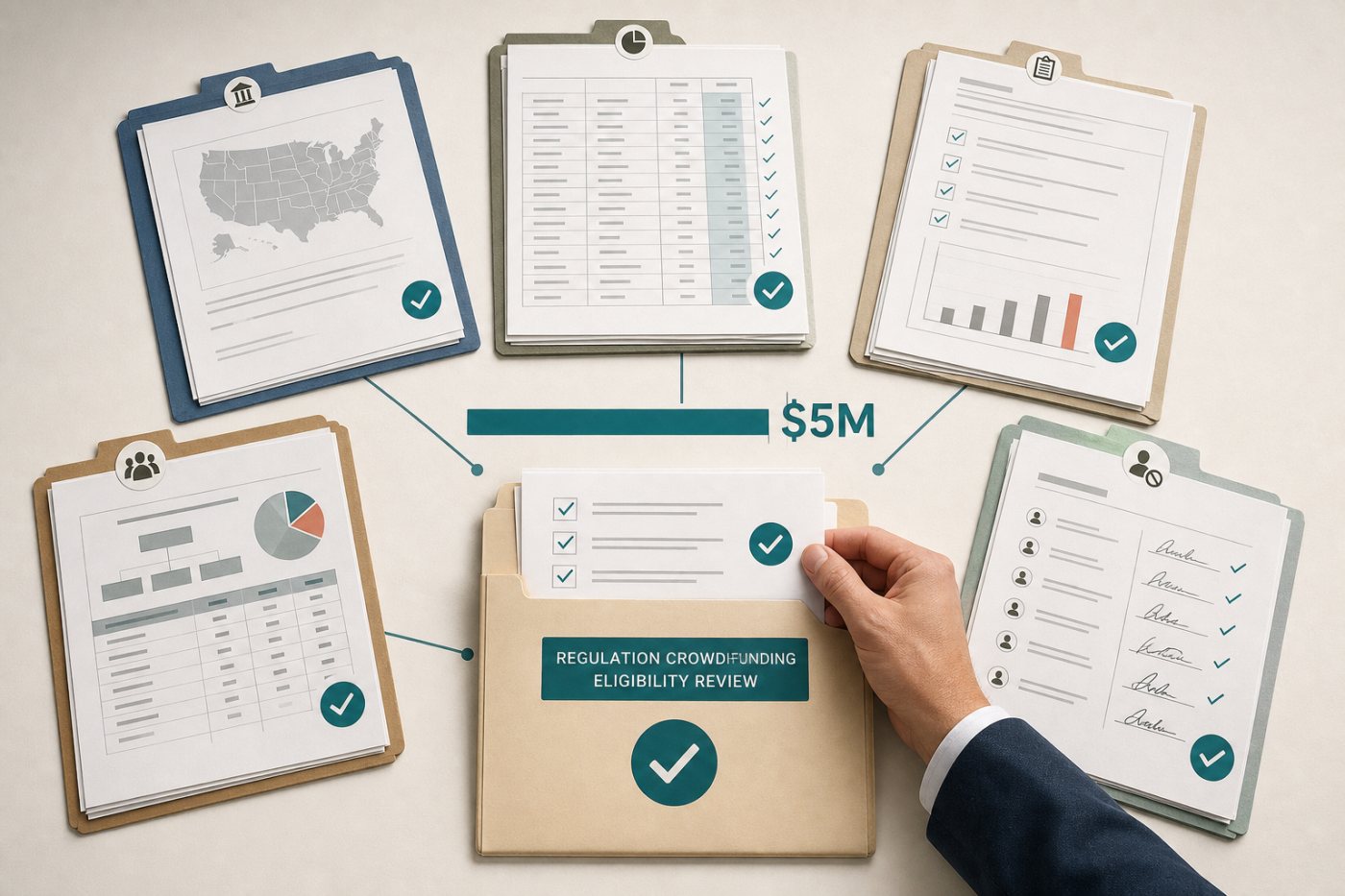 A startup reviews issuer eligibility, prior Reg CF sales, reporting status, and covered persons before launch.