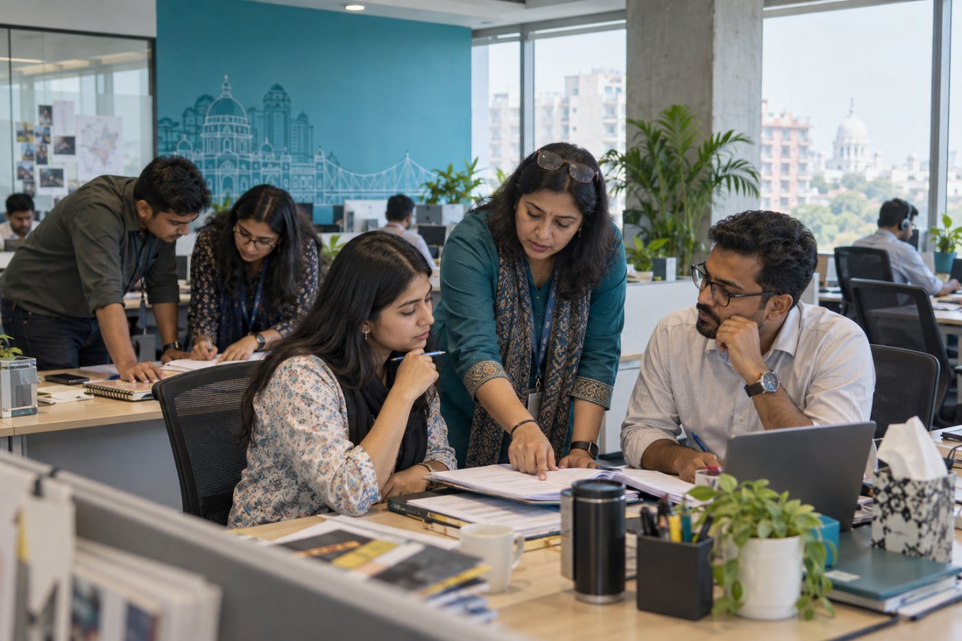সমন্বিত অফিস-দিনে remote customer-service কর্মীদের peer learning, manager feedback ও যৌথ সমস্যা সমাধান