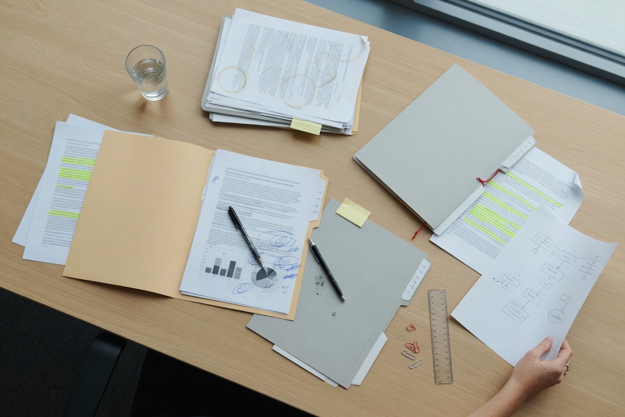Organized paper materials for data analysis