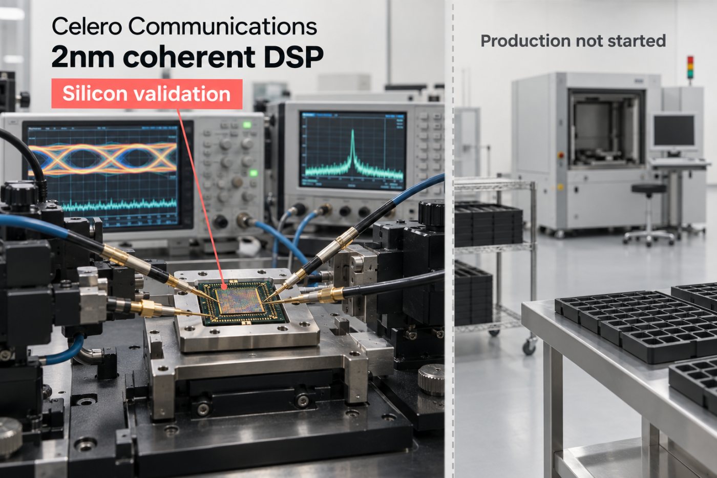 বাস্তব 2nm coherent DSP silicon-এর validation, যা customer qualification বা shipment নয়