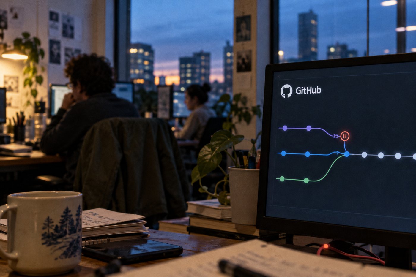 GitHub-ի merge queue-ն ստուգում է հերթում եղած փոփոխությունները main-ի վերջին վիճակի հետ և միավորում է միայն պարտադիր CI ստուգումն անցած խումբը։