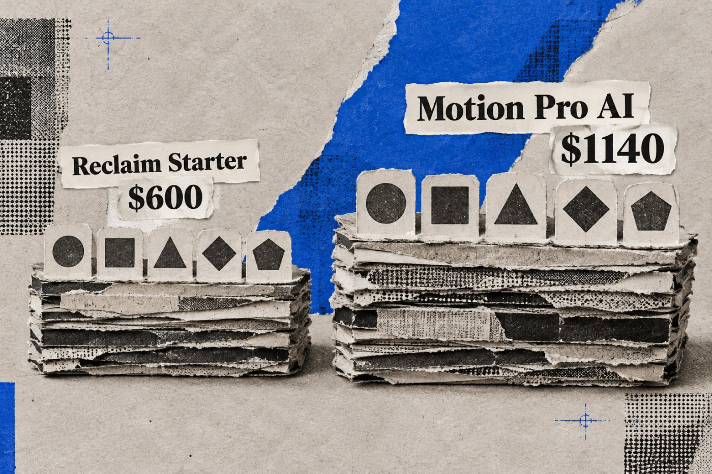 A Reclaim Starter és a Motion Pro AI éves díjának összevetése öt főre: 600 és 1140 dollár.