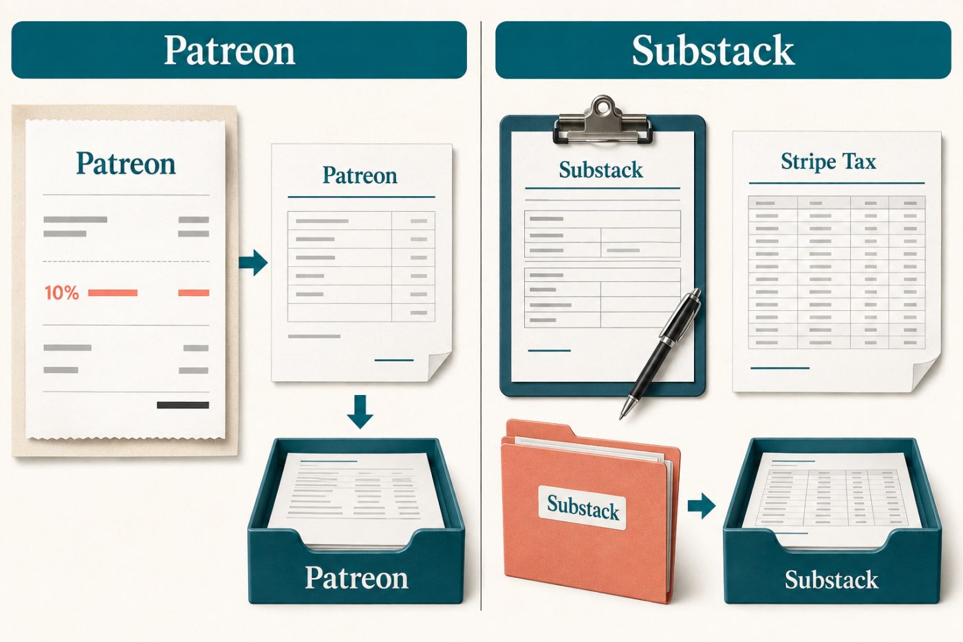 Patreon의 간접세 처리와 Substack·Stripe Tax의 등록·보고 절차 비교