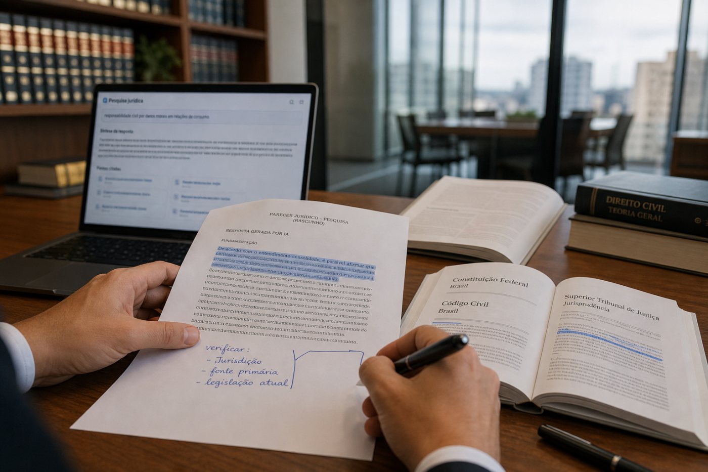 Resultado de pesquisa do Gemini Enterprise for Legal é conferido com as autoridades jurídicas citadas antes da aprovação.
