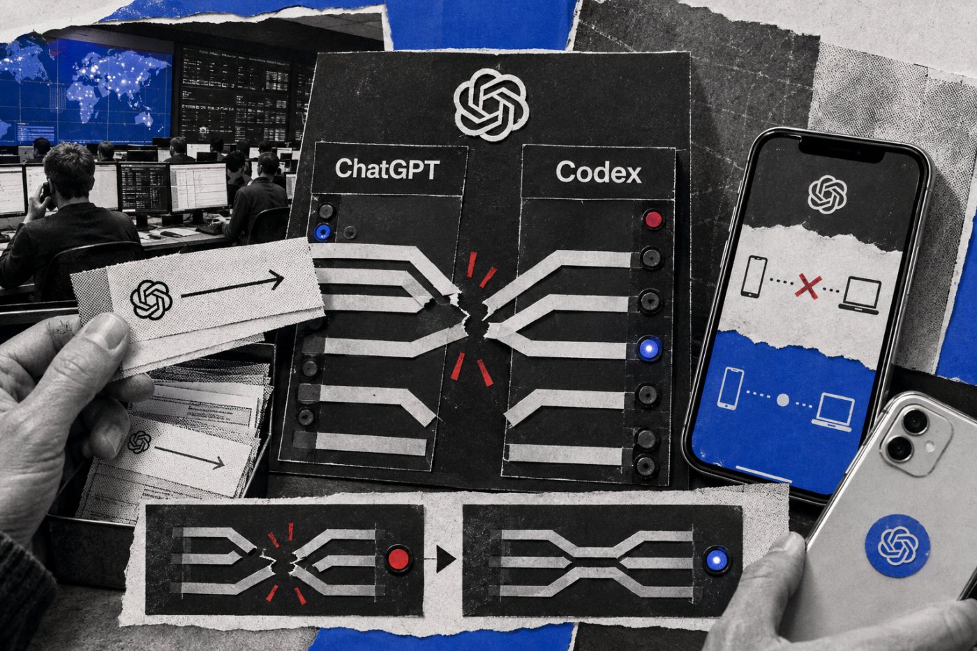 ChatGPTとCodexの要求がルーティング障害で失敗し、復旧後に一部のCodex端末で再ペアリングが必要となる状況