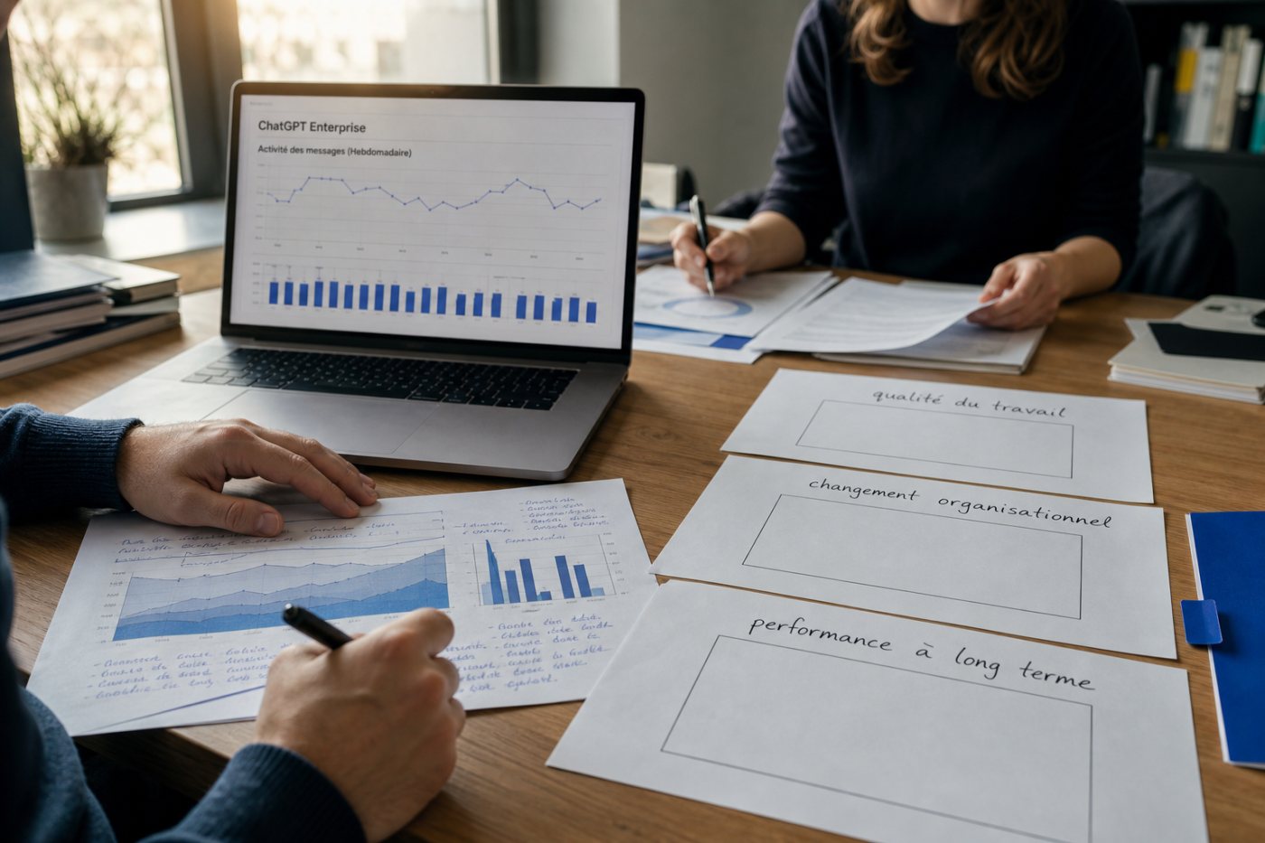 Analyse de l’activité agrégée de ChatGPT Enterprise sans mesure directe de la qualité ni de la productivité.