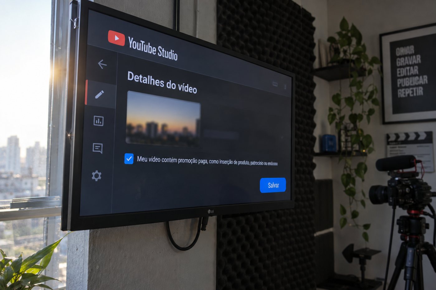 Controle de promoção paga selecionado nos detalhes de um vídeo no YouTube Studio