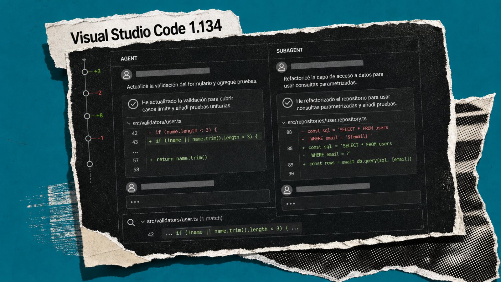 VS Code 1.134 ordena los chats de agentes y deja comparar su trabajo
