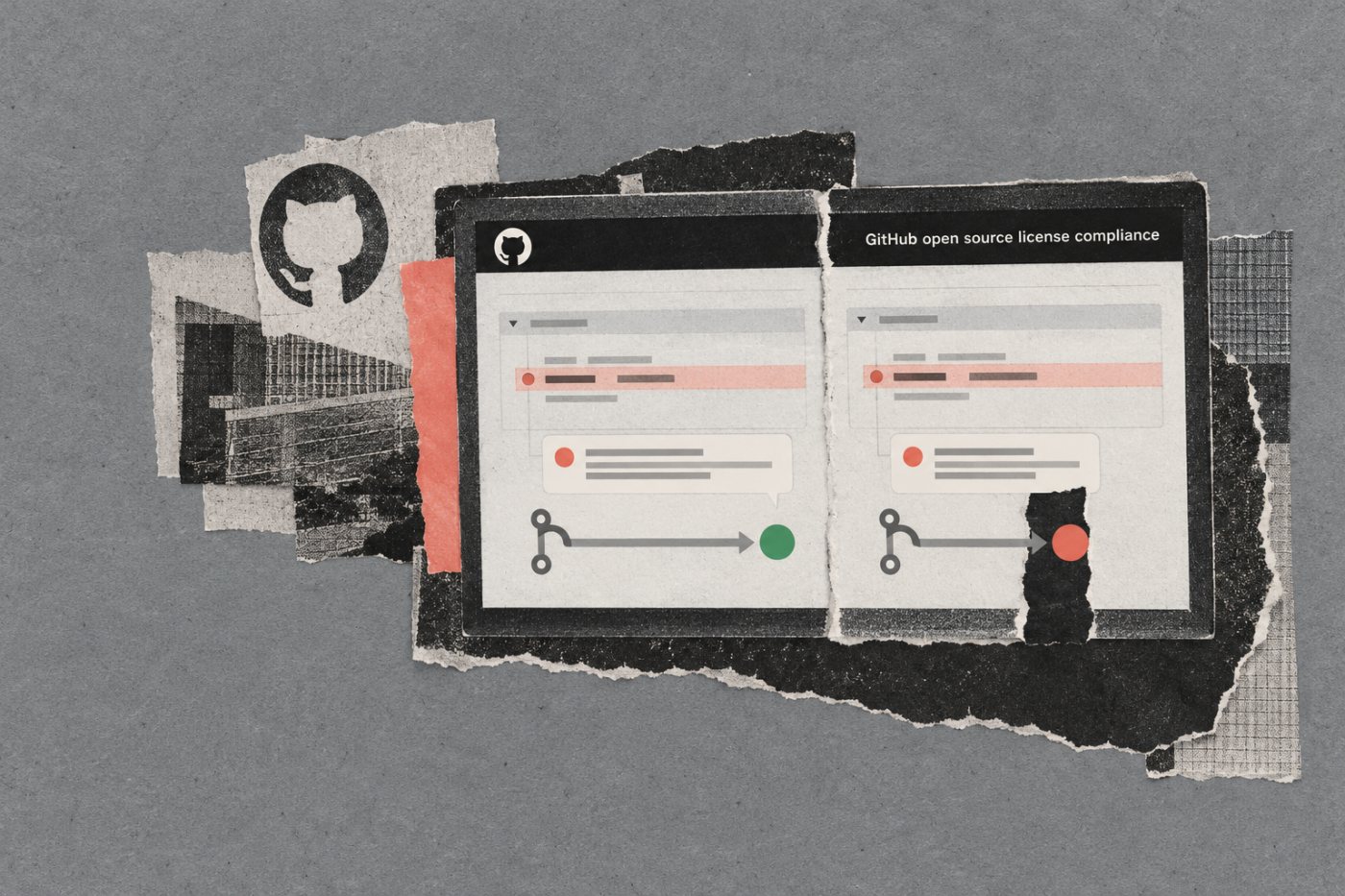 GitHubin pull requestin lisenssihuomautus näyttää riippuvuuden ristiriidan; Active-tila voi estää yhdistämisen.
