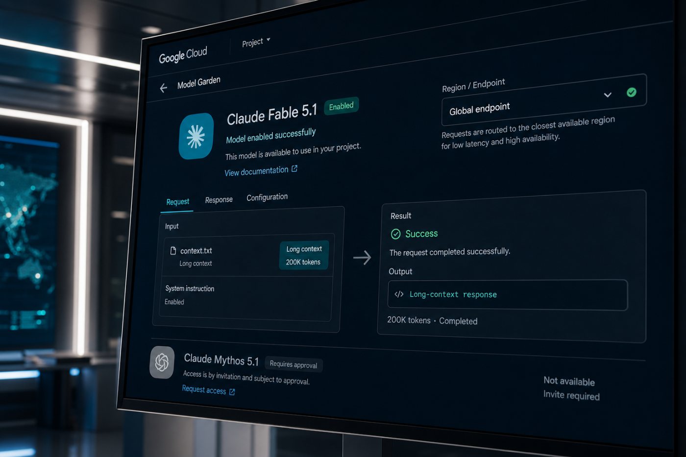 Google Cloud project میں شرائط مکمل ہونے کے بعد Claude Fable 5.1 کی عالمی endpoint پر فعالیت۔