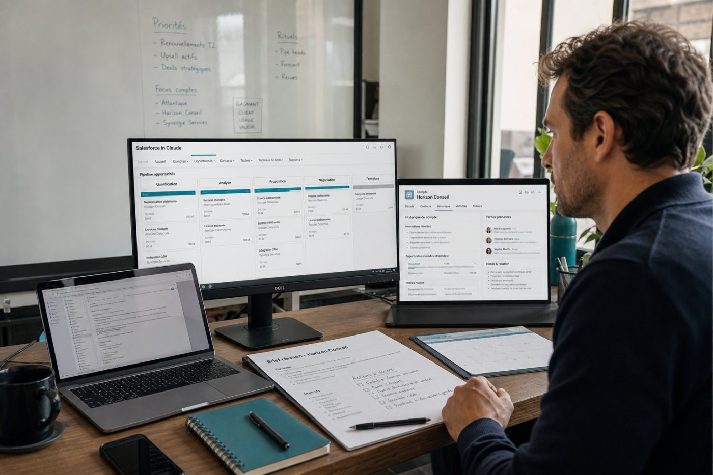Salesforce in Claude mobilise ses compétences préconfigurées pour prioriser un pipeline, préparer une affaire et organiser son suivi.