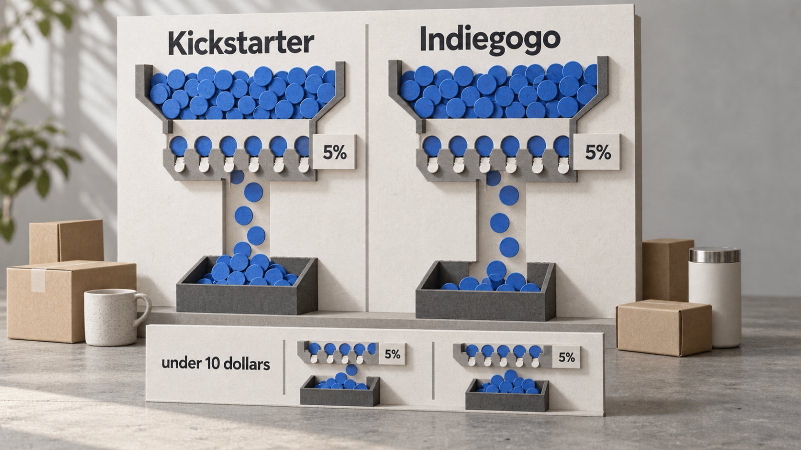 Kickstarter eða Indiegogo: sama 5% gjald felur ólíkan kostnað smáframlaga